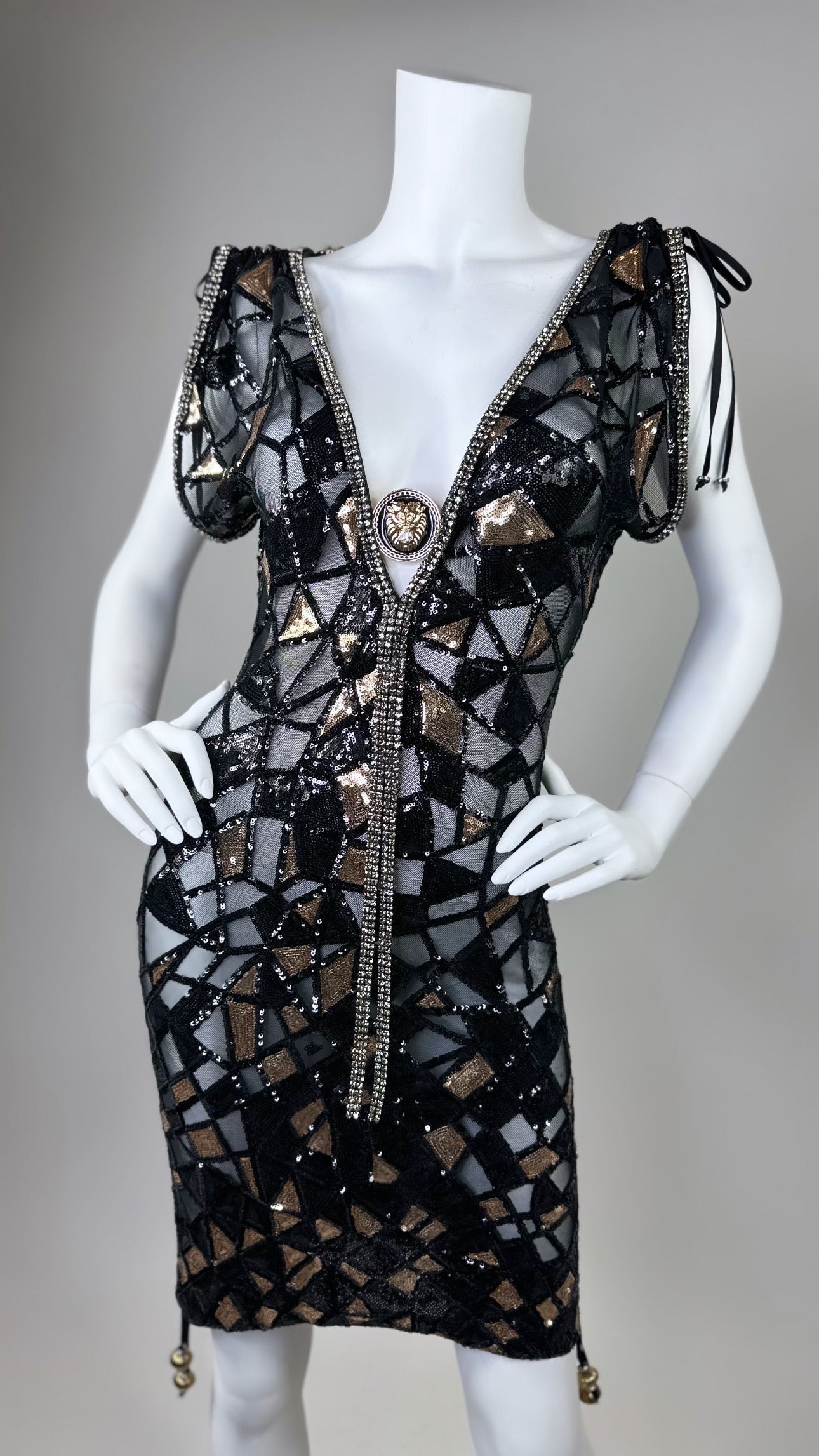 Troy short beaded dress with adjustable sides