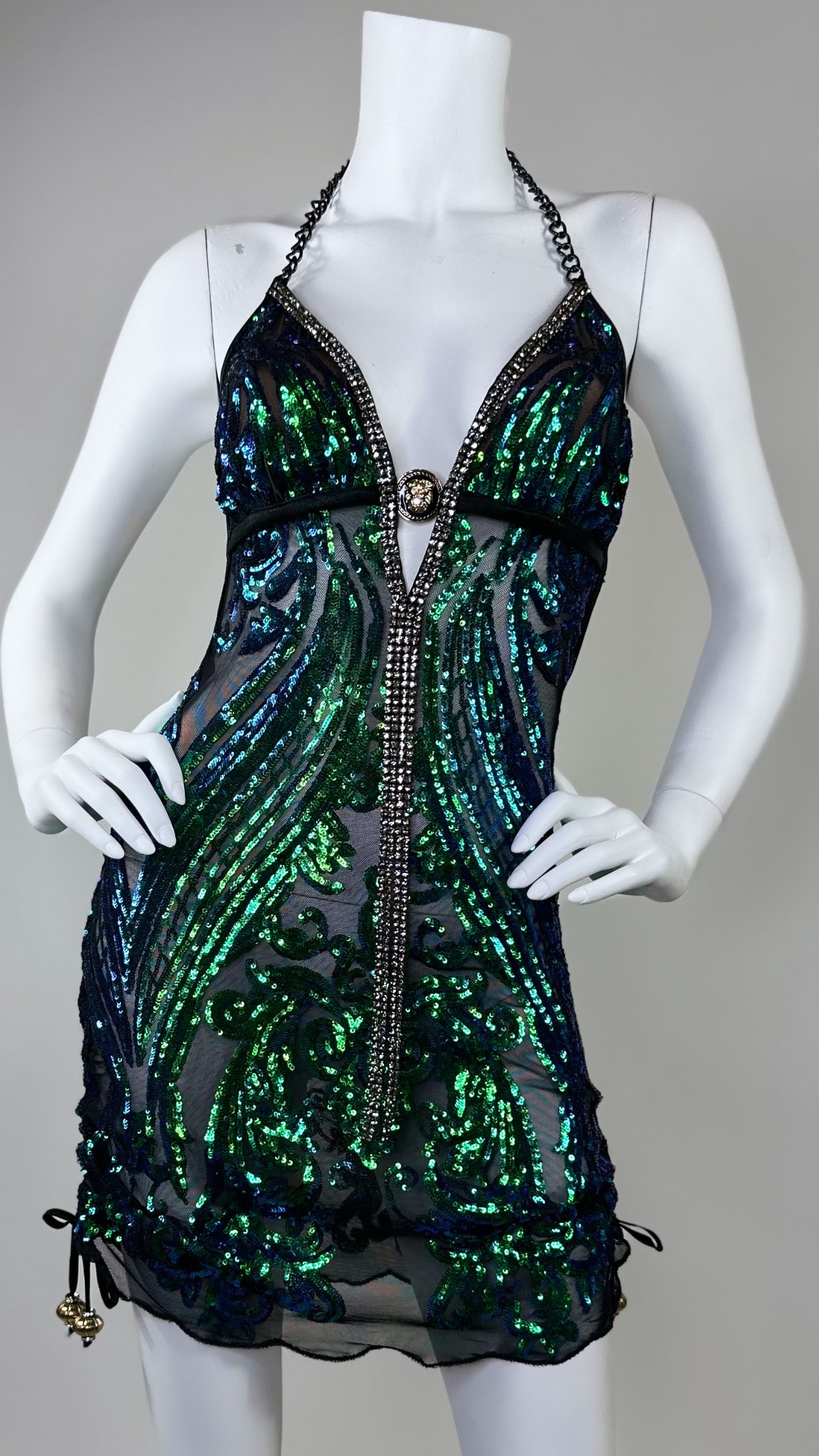 Halter open back beaded short dress