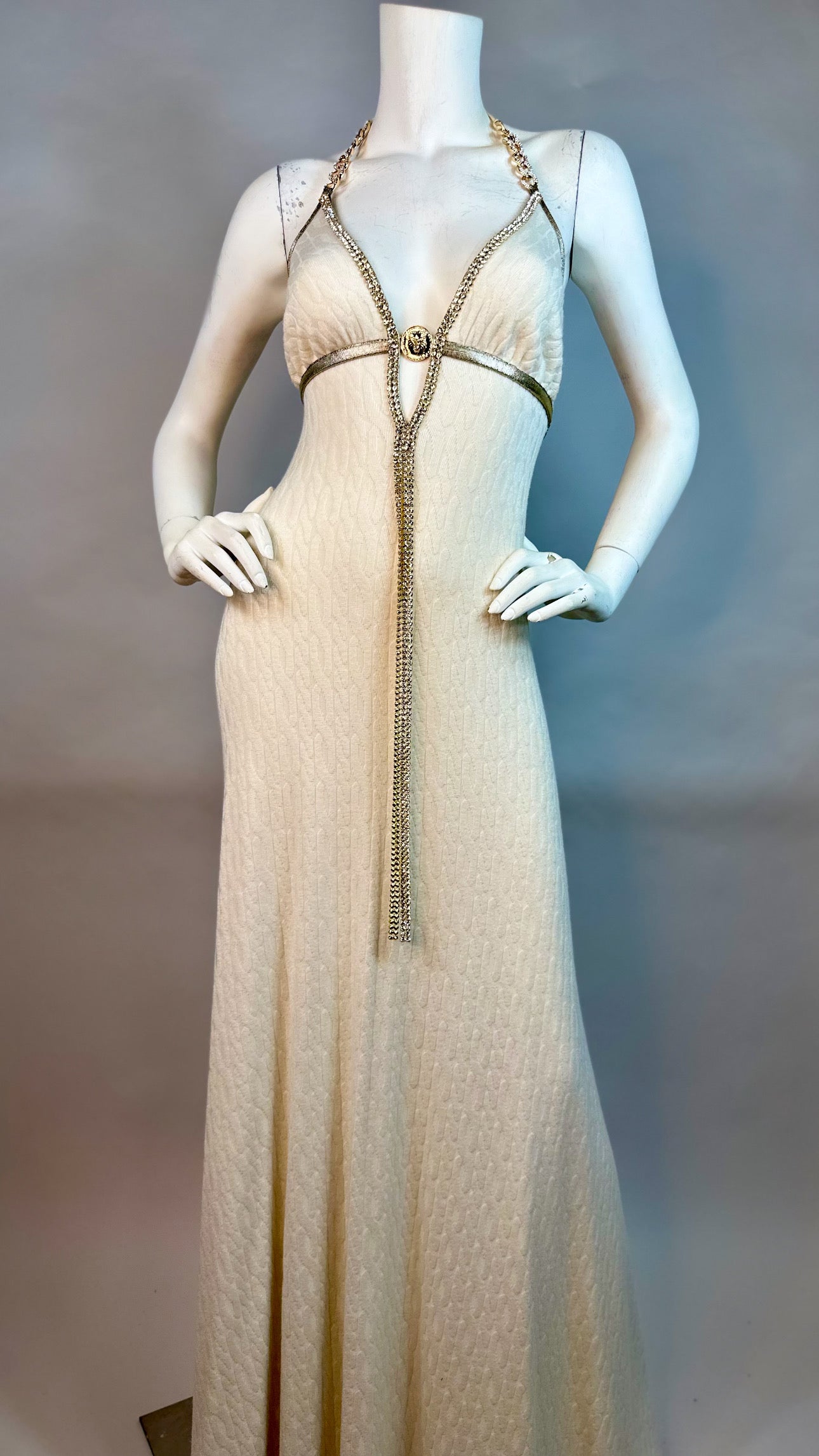 Halter open back dress with medallion