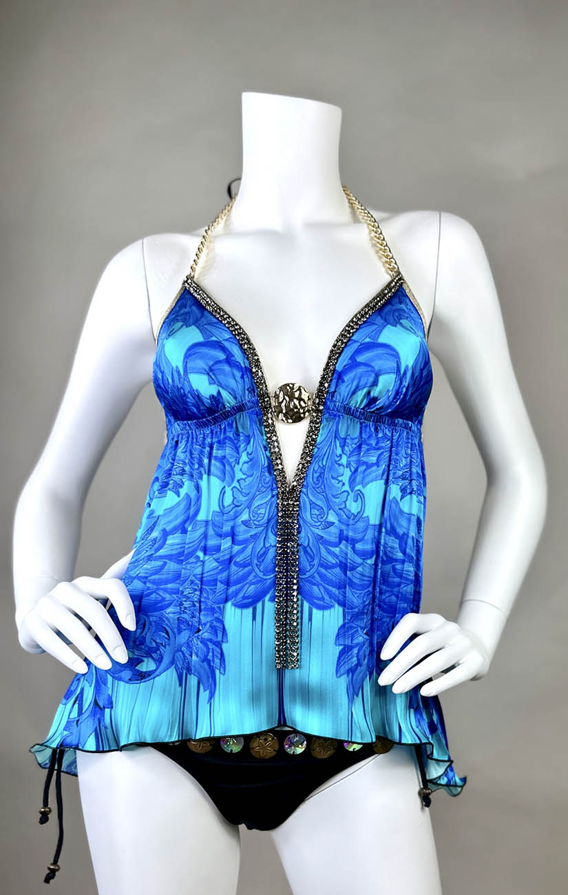 Silk Open Back Halter Top with Medallion