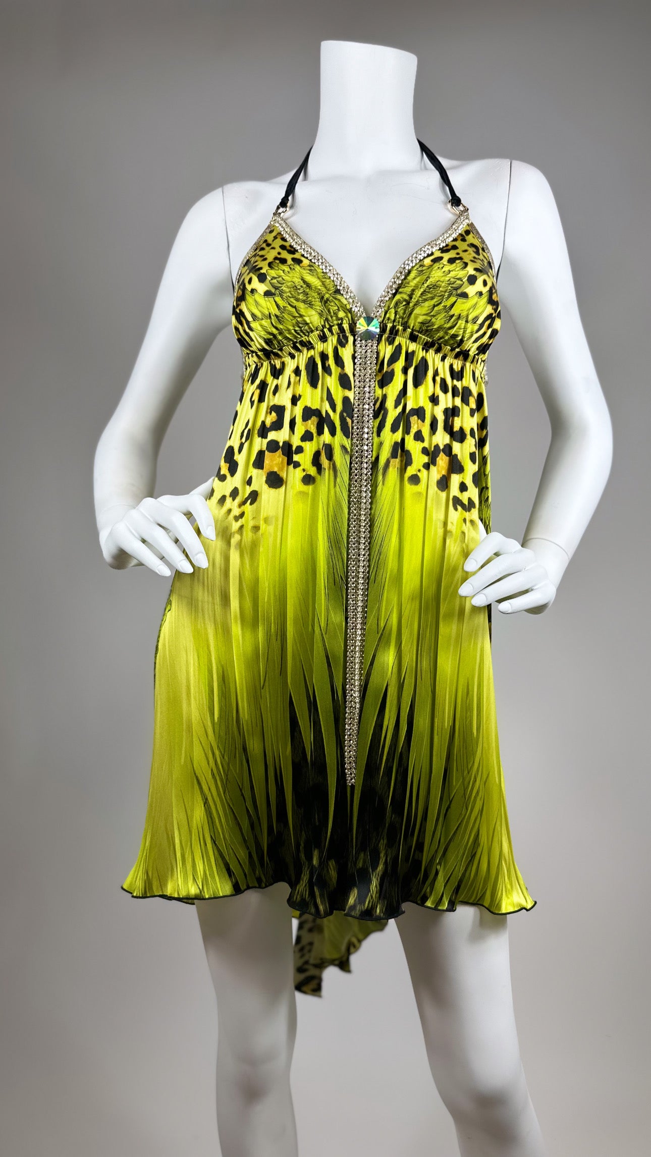 Halter open back short dress with crystal