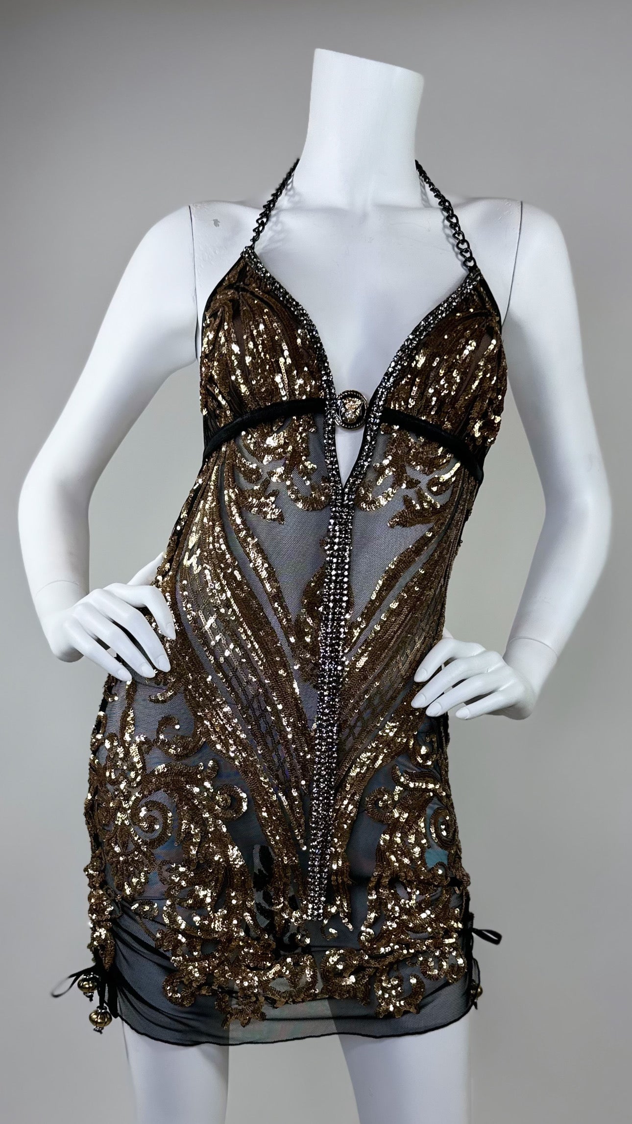 Halter open back beaded short dress