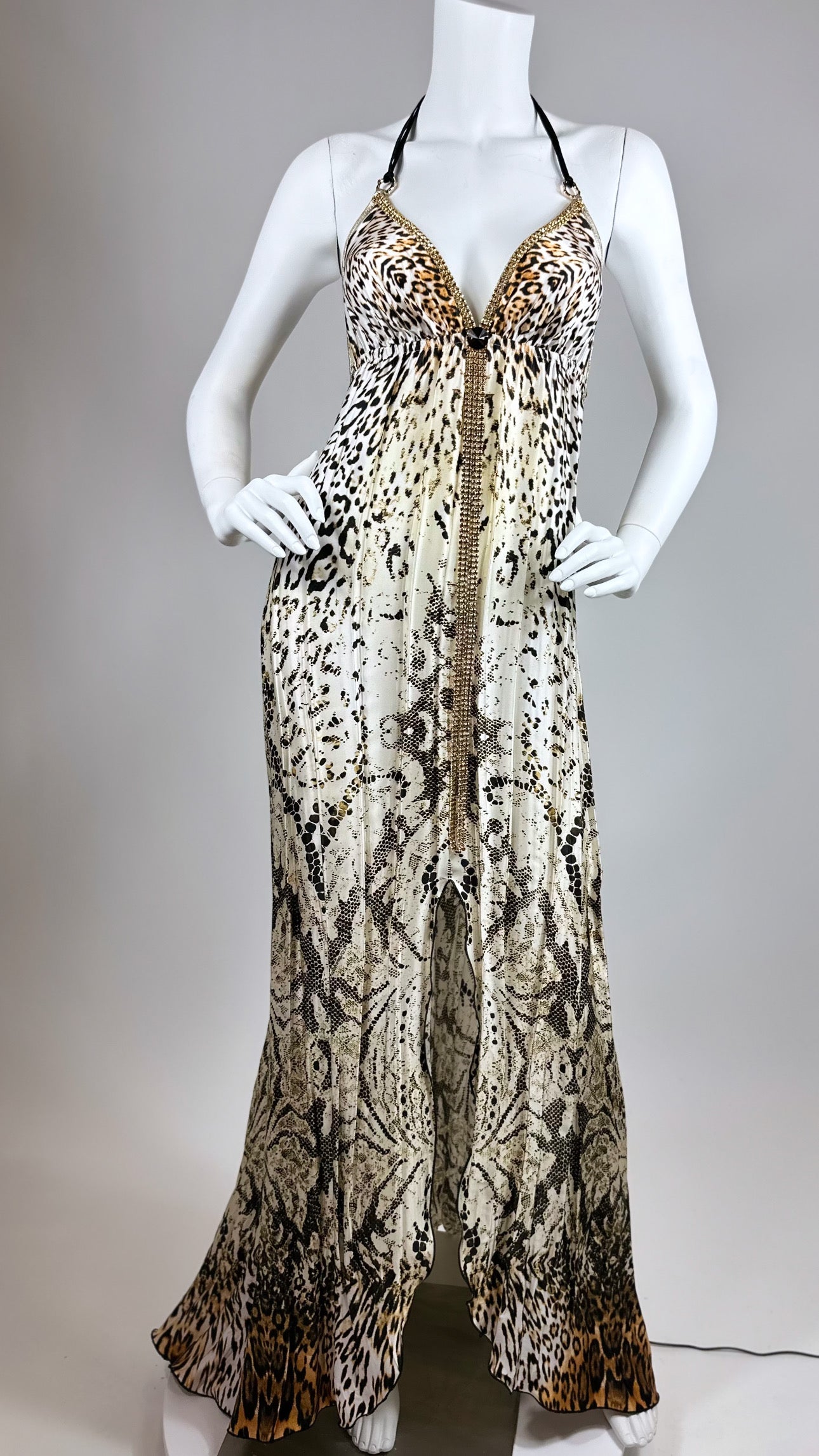 Halter open back long dress with crystal