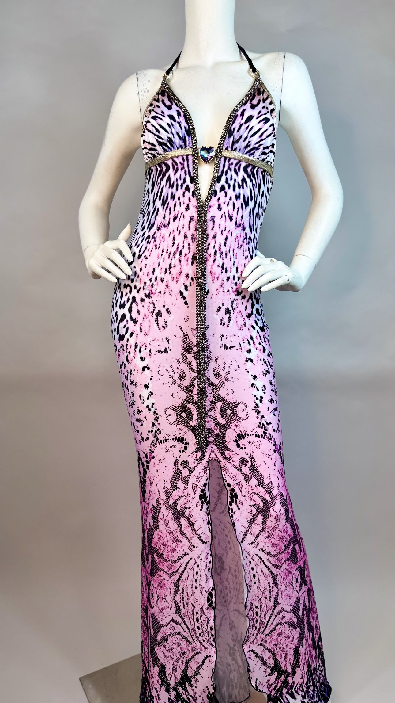 Halter open back dress with medallion