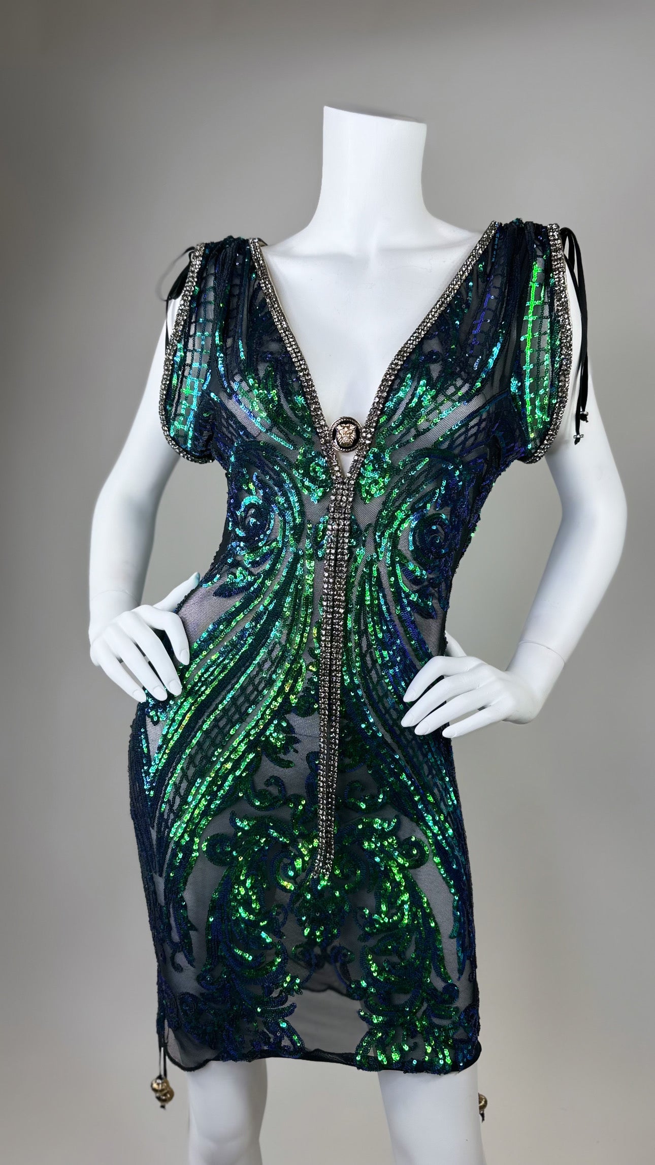 Troy short beaded dress with adjustable sides