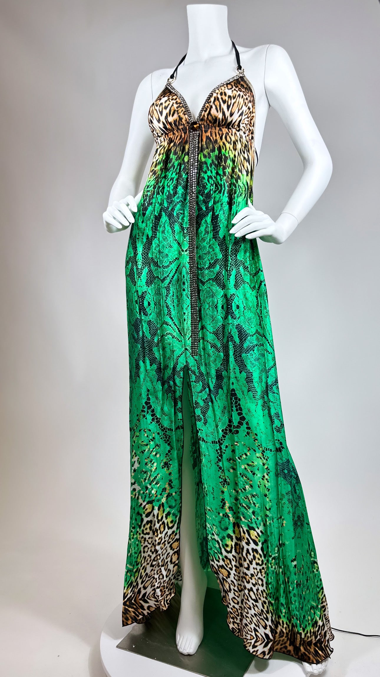 Halter open back long dress with crystal