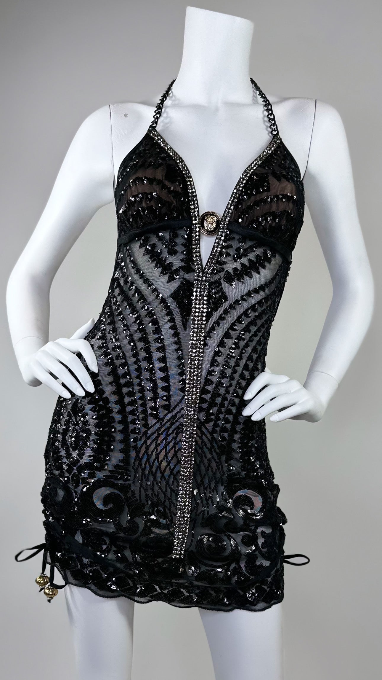 Halter open back beaded short dress