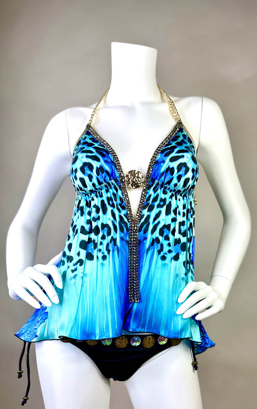 Silk Open Back Halter Top with Medallion