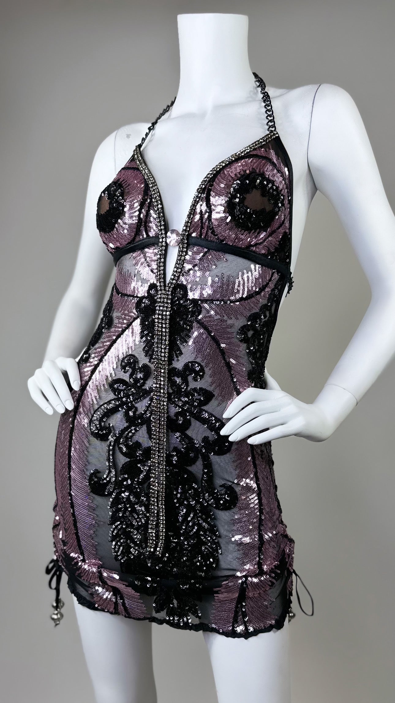 Halter open back beaded short dress