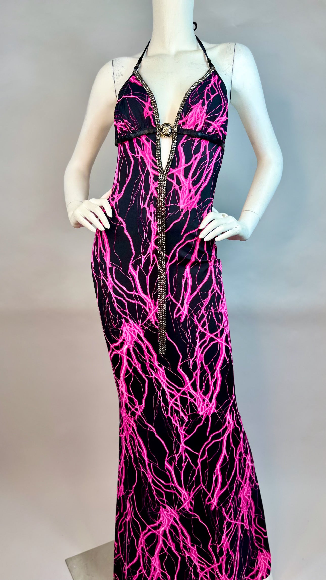 Halter open back dress with medallion