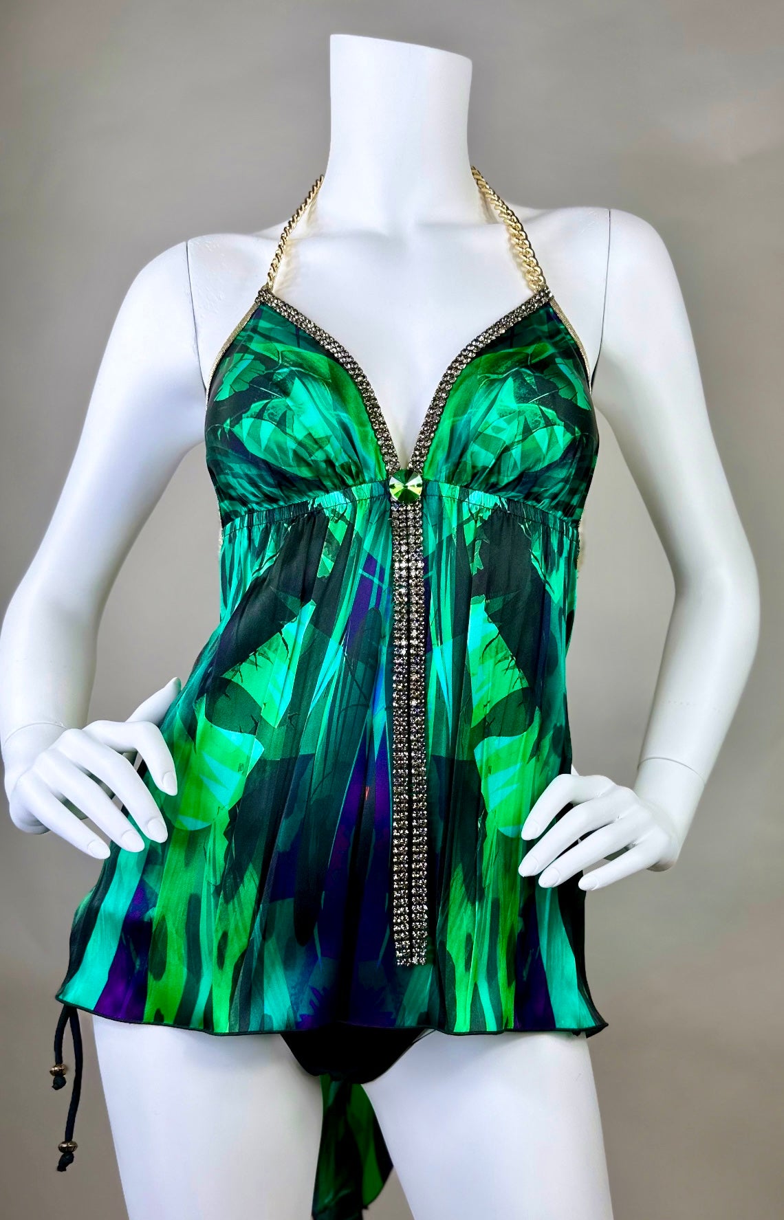 Silk Open Back Halter Top with crystal