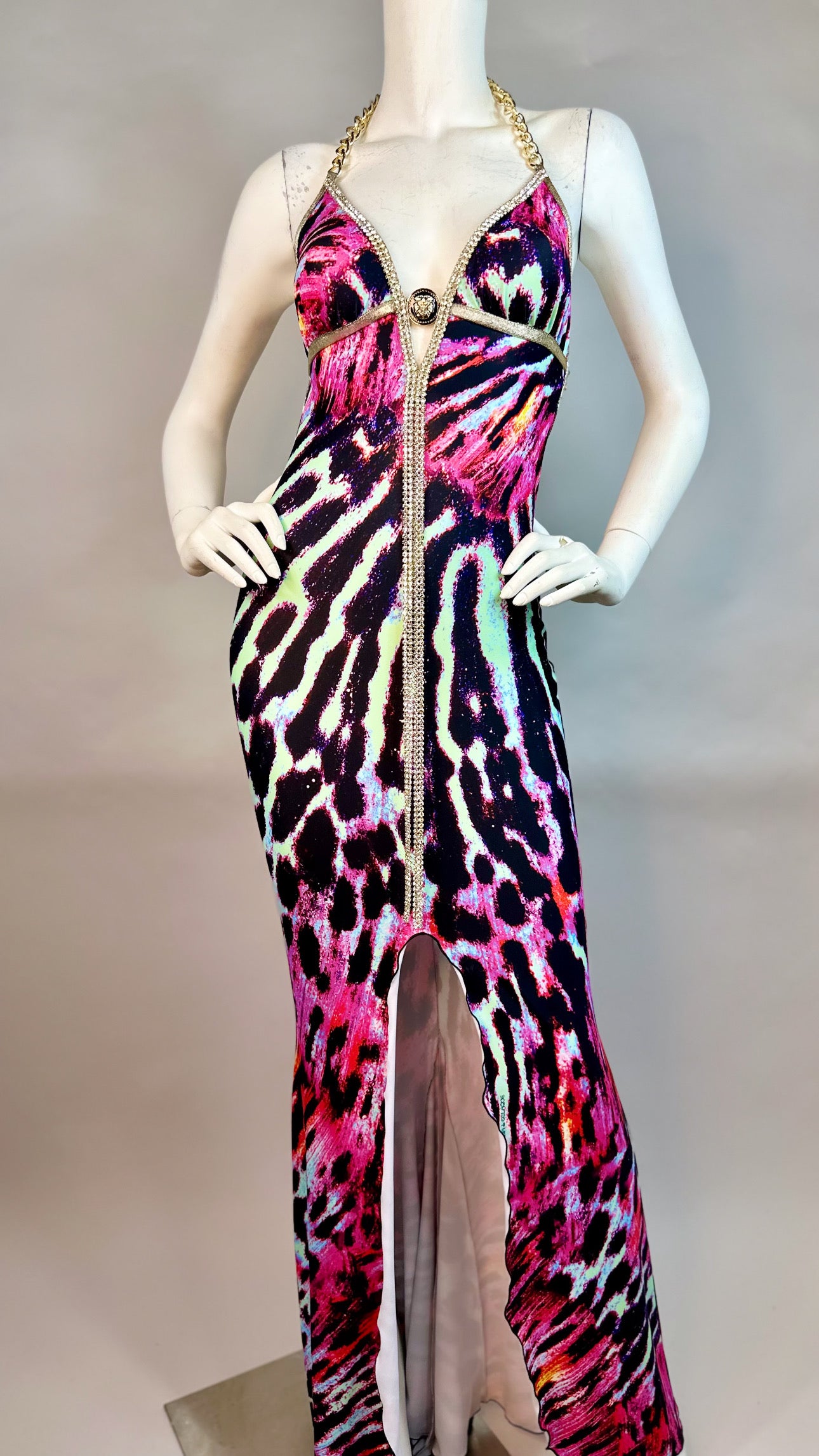 Halter open back dress with medallion