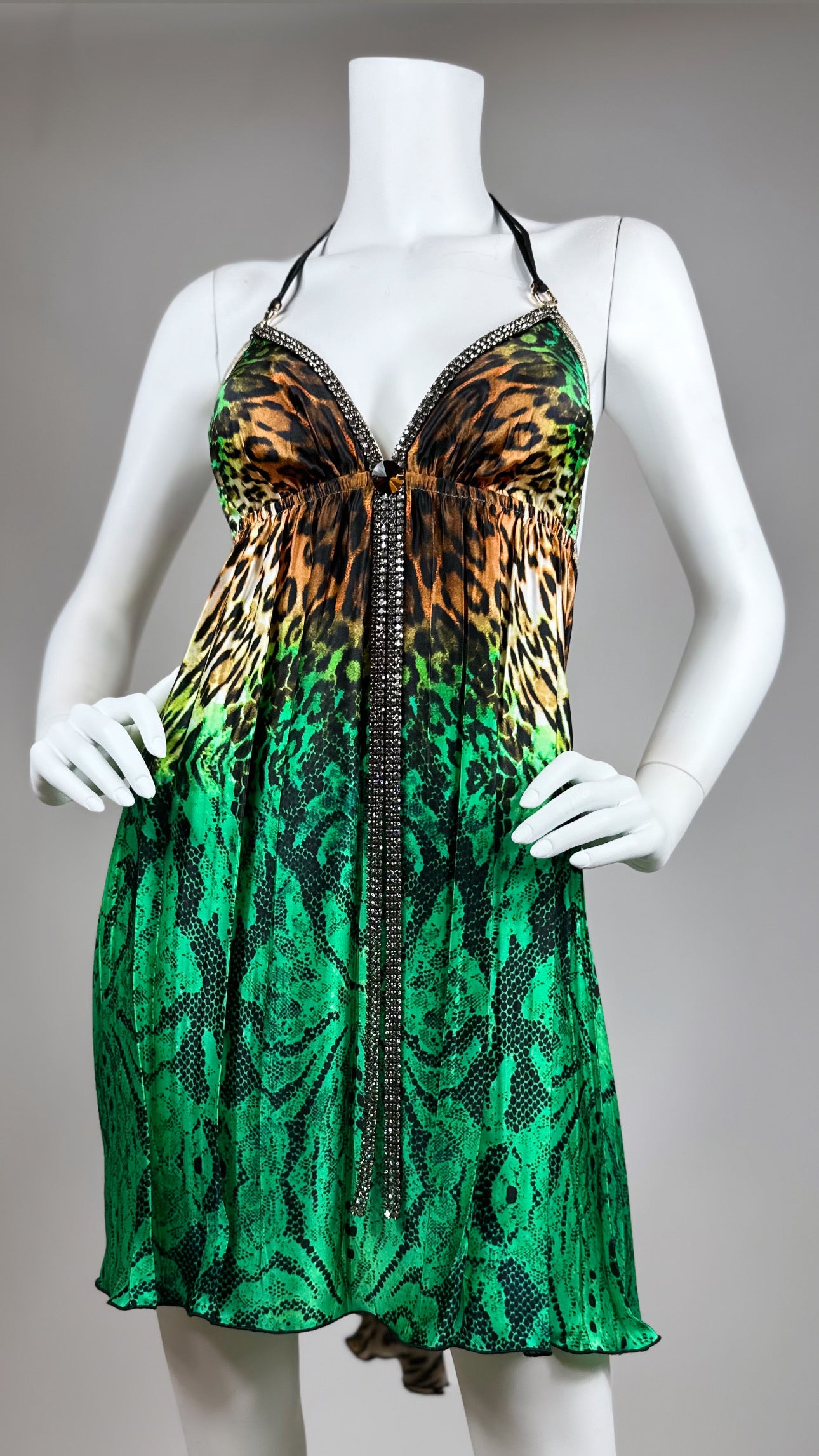 Halter open back short dress with crystal