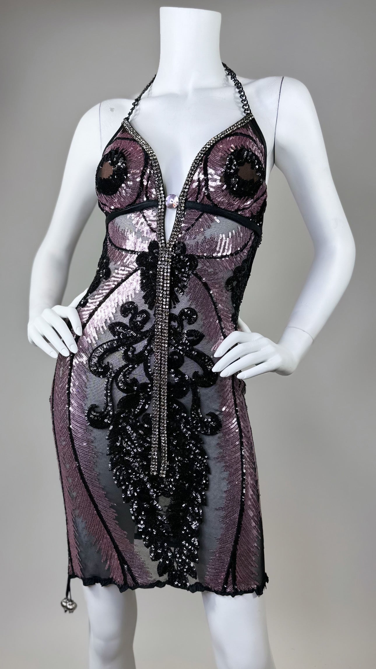 Halter open back beaded short dress