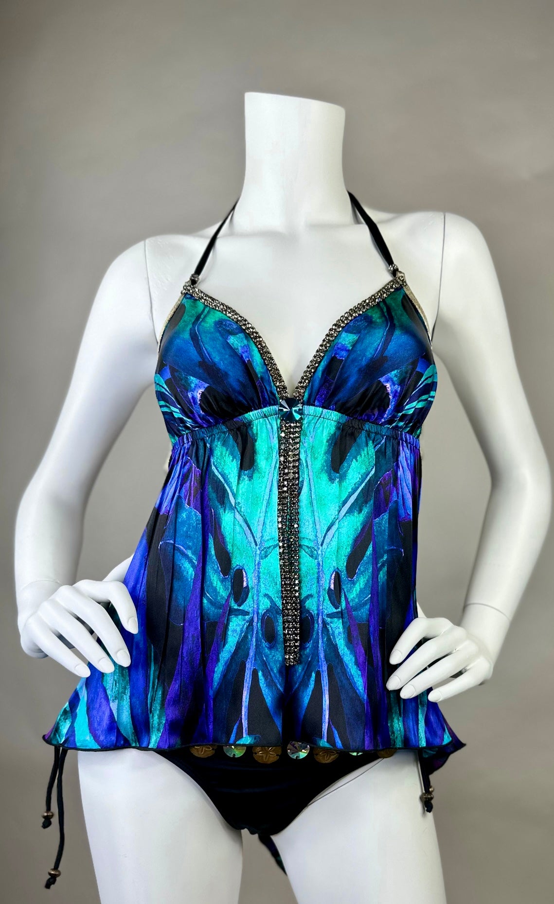 Silk Open Back Halter Top with crystal