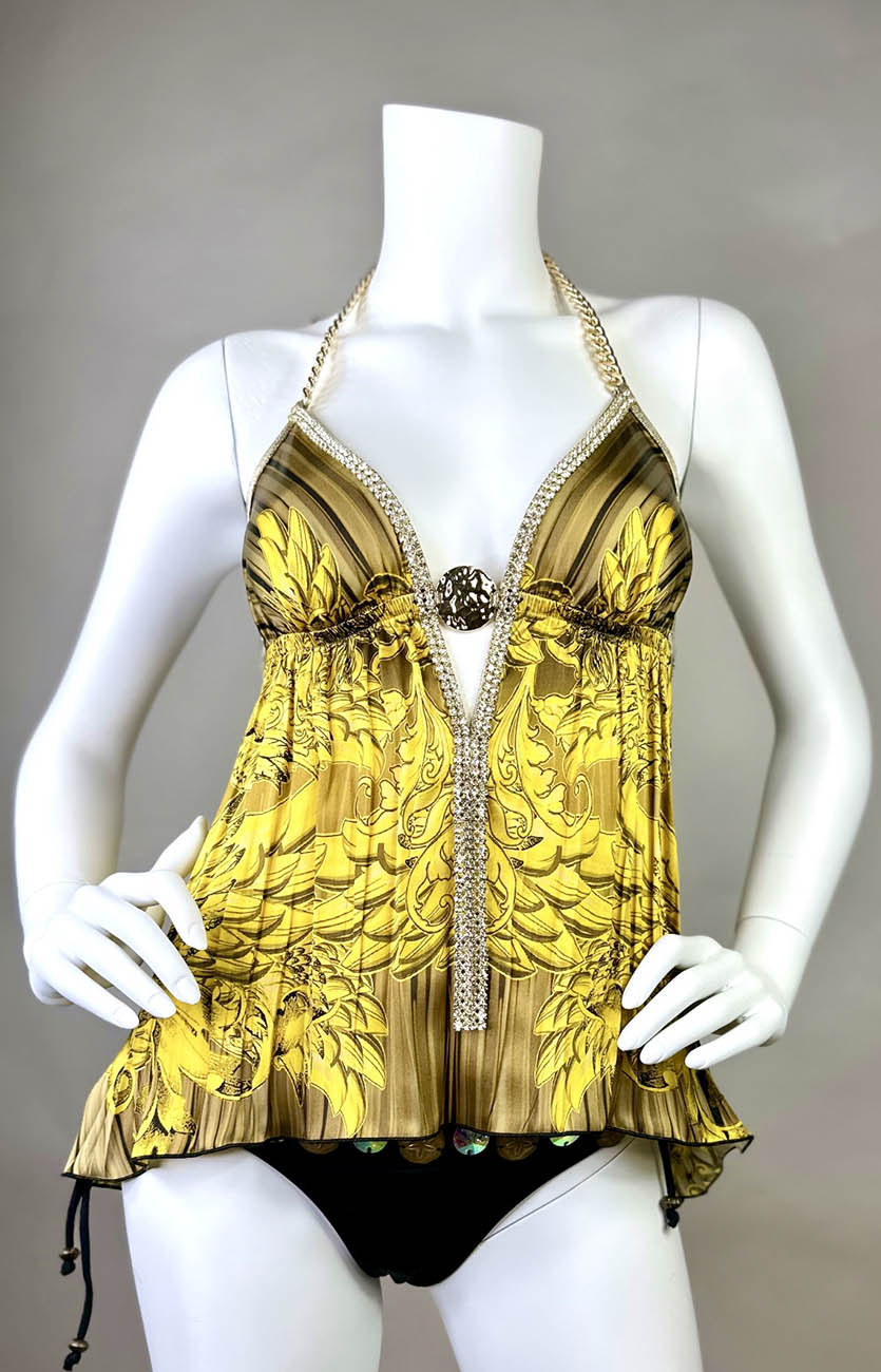Silk Open Back Halter Top with Medallion