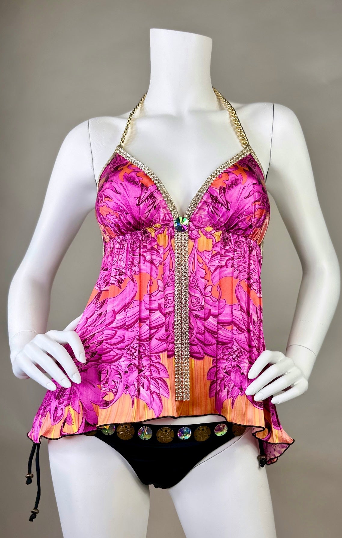 Silk Open Back Halter Top with crystal