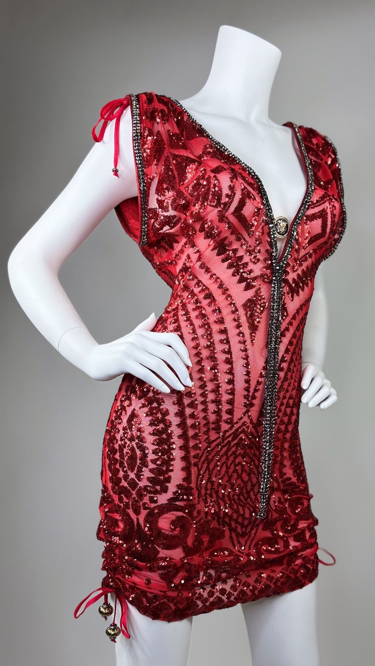 Troy short beaded dress with adjustable sides