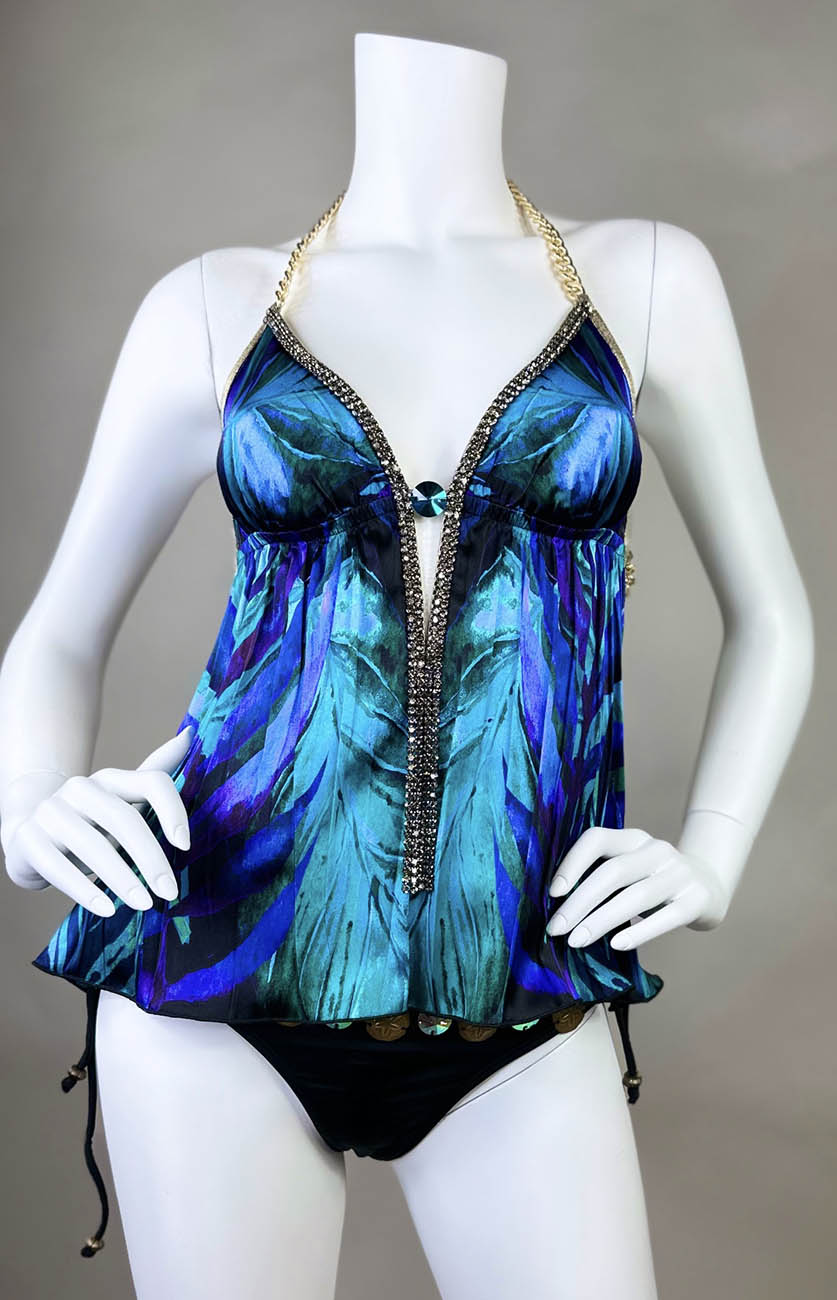 Silk Open Back Halter Top with Medallion