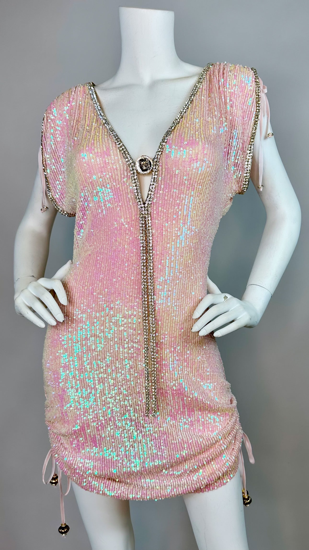 Troy short beaded dress with adjustable sides