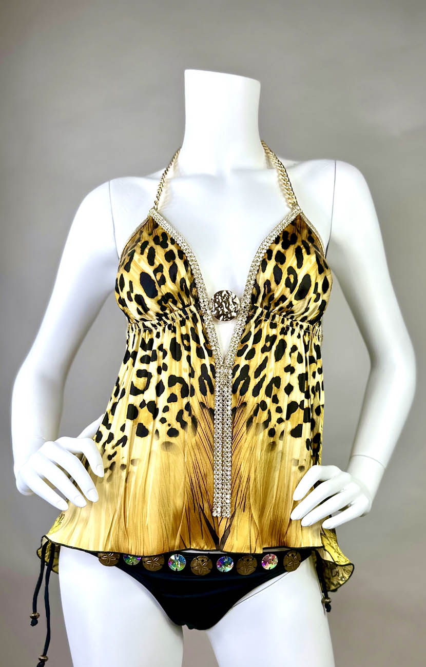Silk Open Back Halter Top with Medallion
