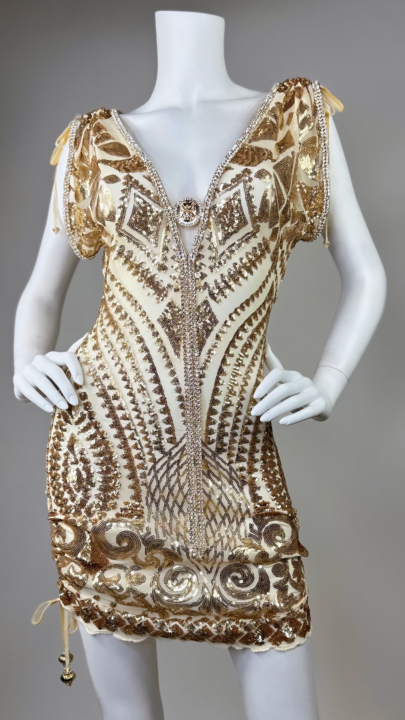 Troy short beaded dress with adjustable sides