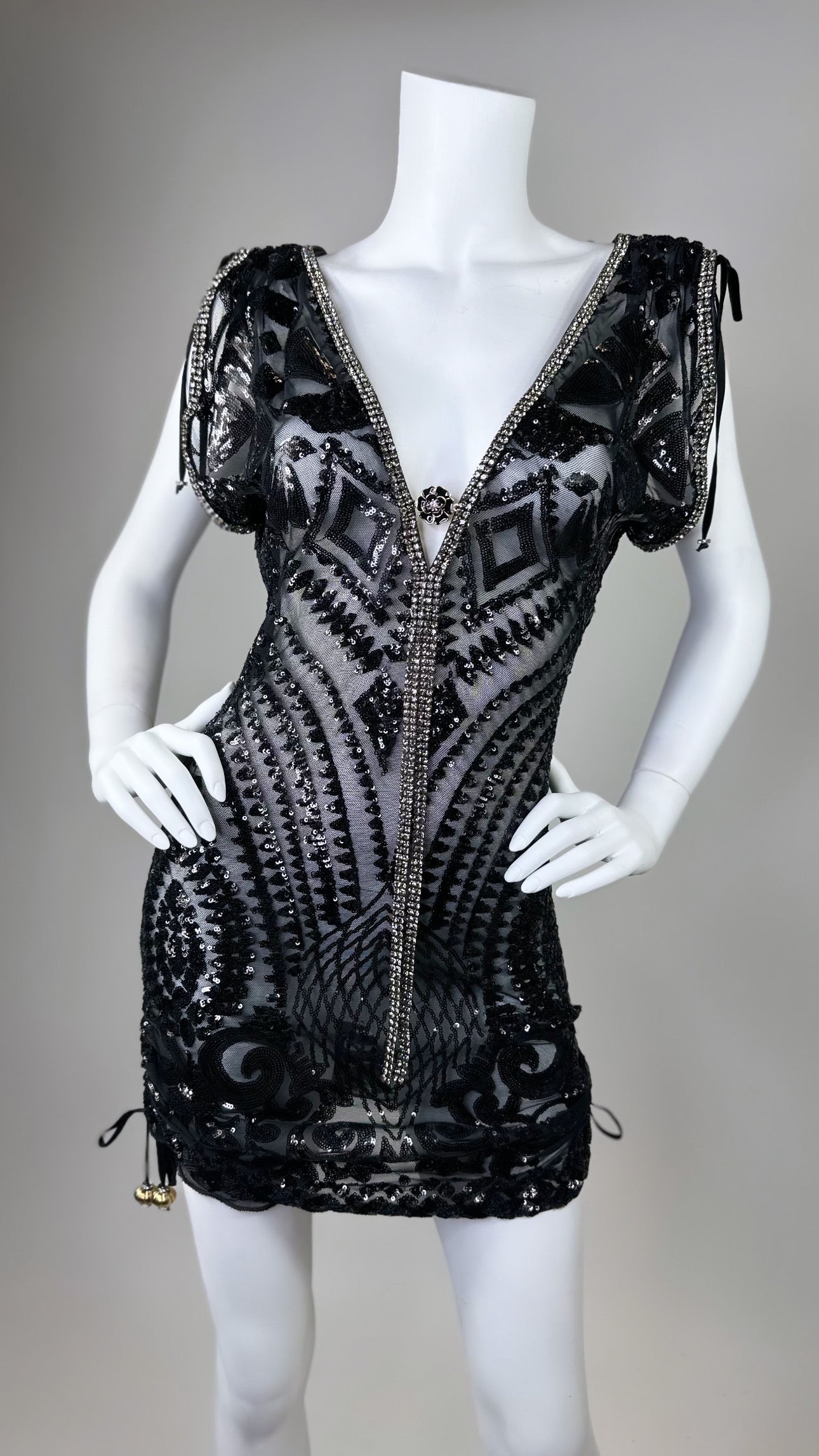 Troy short beaded dress with adjustable sides