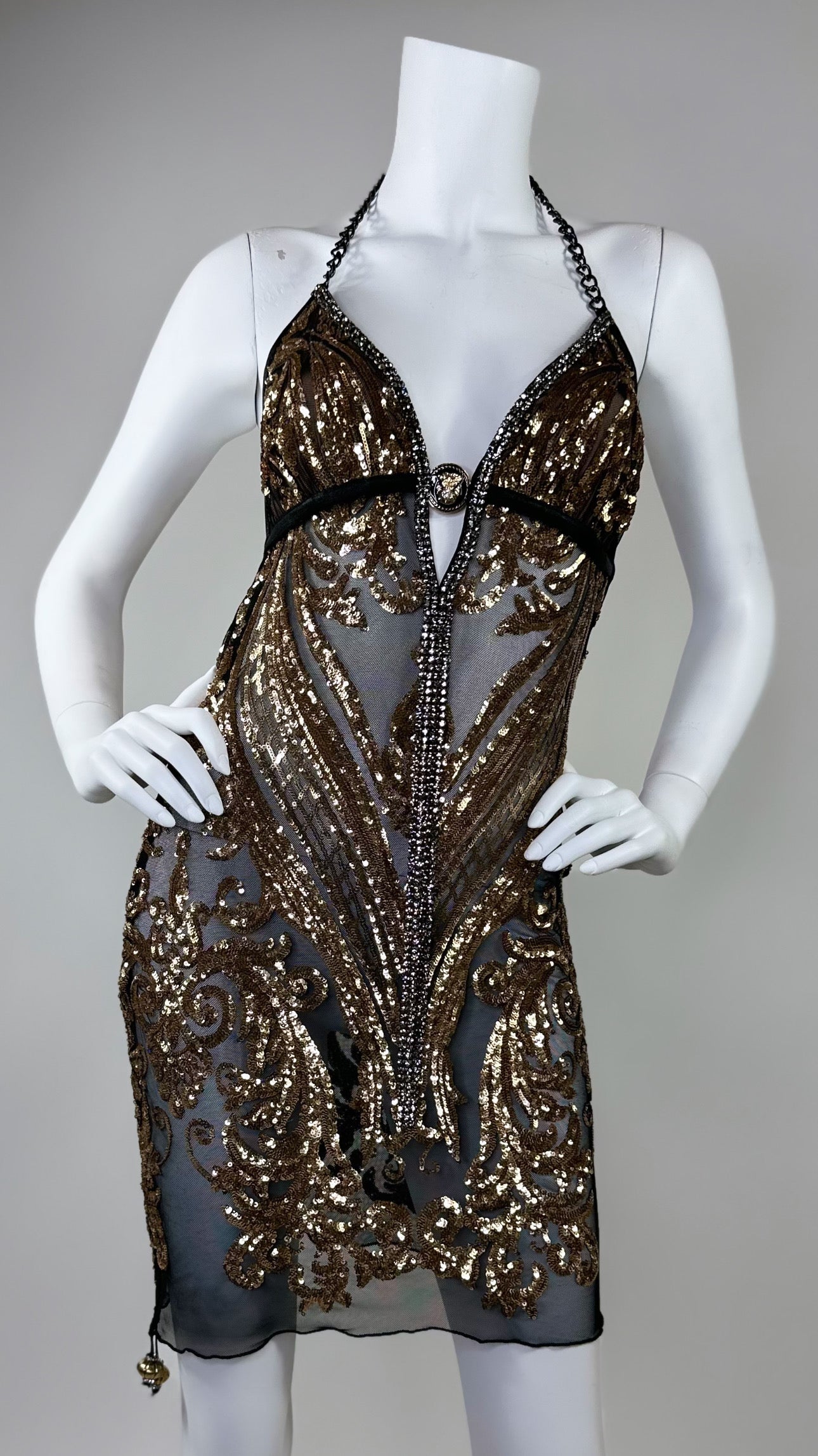 Halter open back beaded short dress