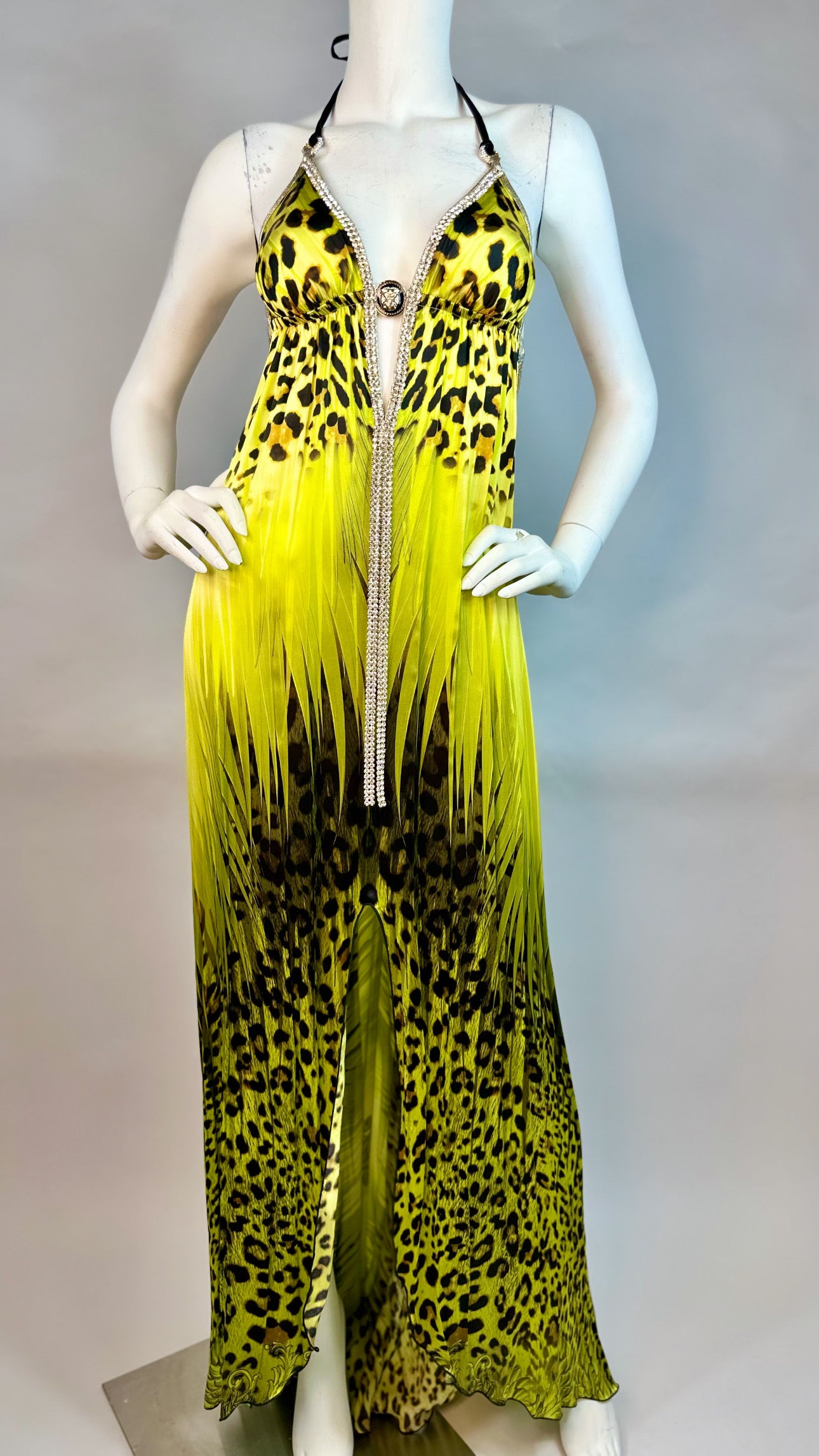 Halter open back long dress with medallion