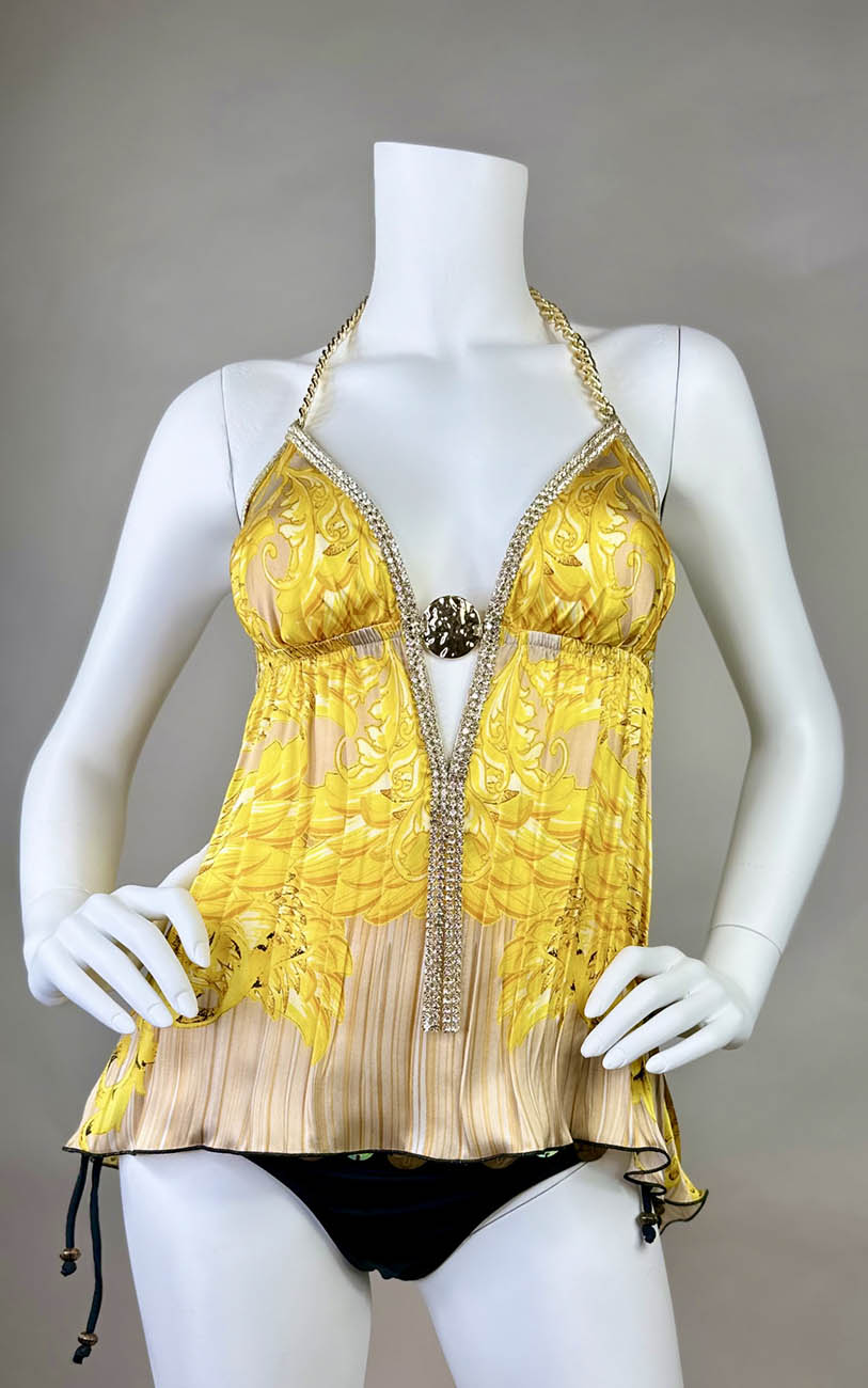 Silk Open Back Halter Top with Medallion