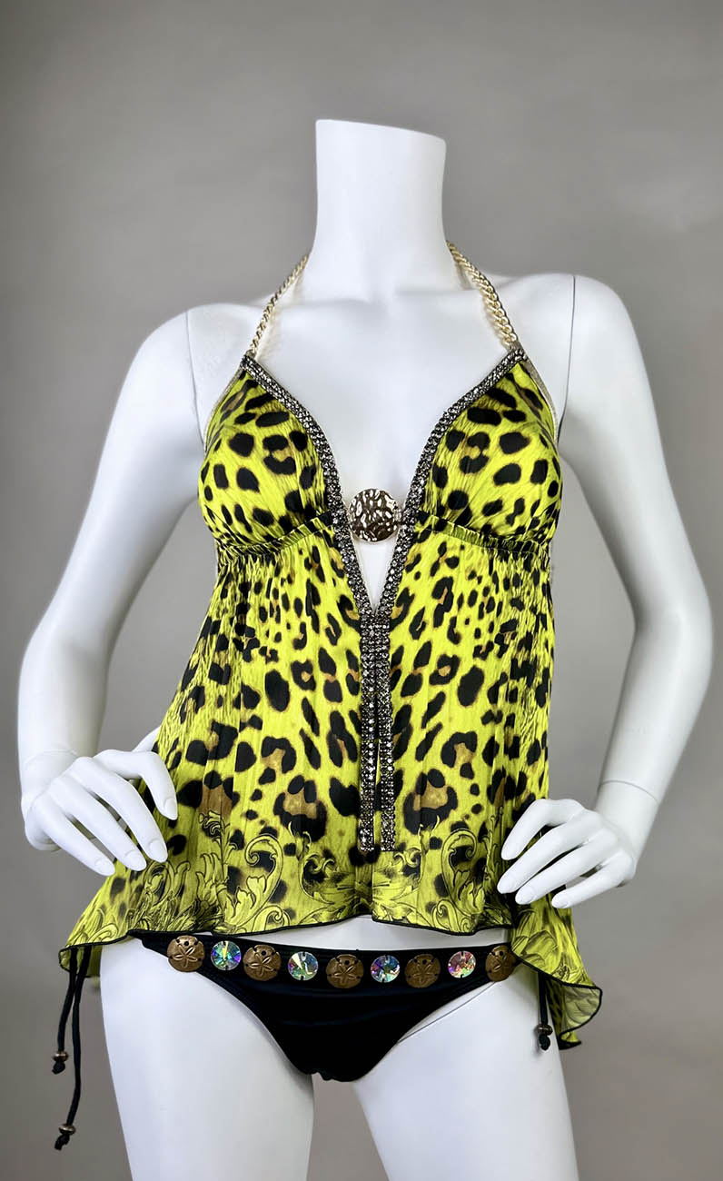 Silk Open Back Halter Top with Medallion