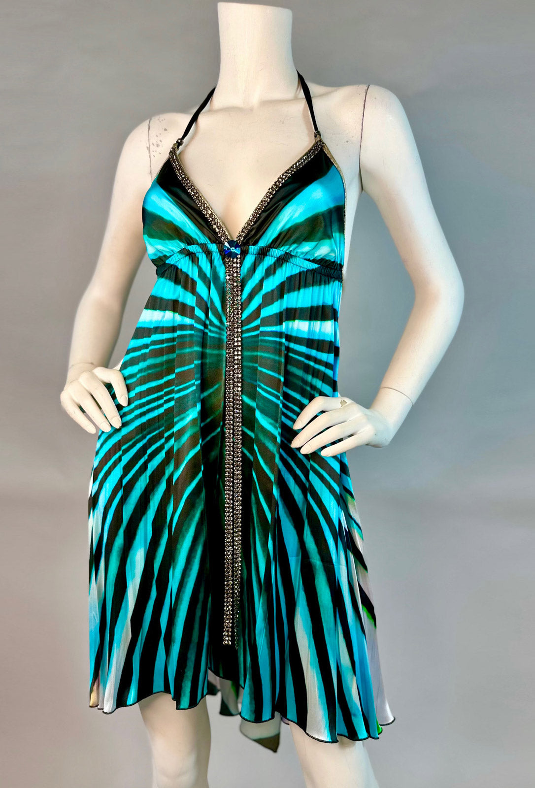 Halter open back short dress with crystal