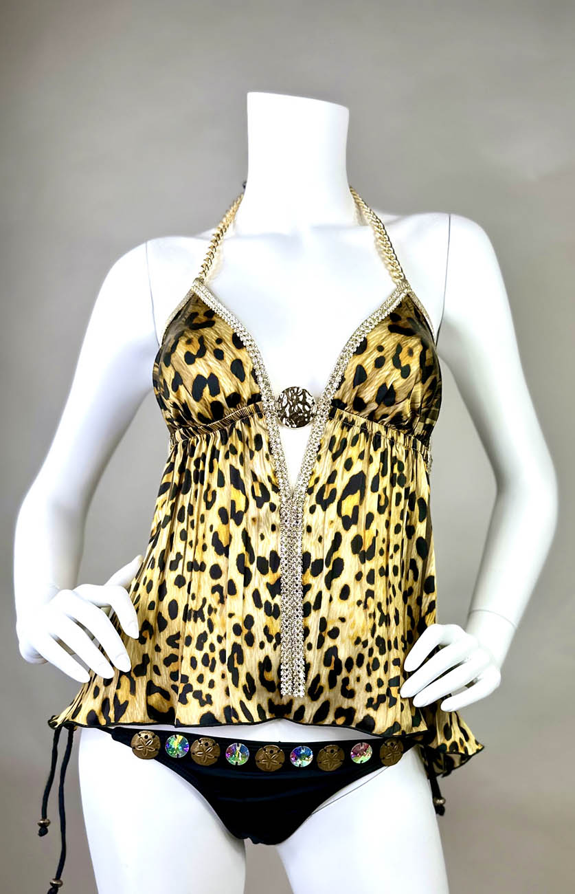 Silk Open Back Halter Top with Medallion