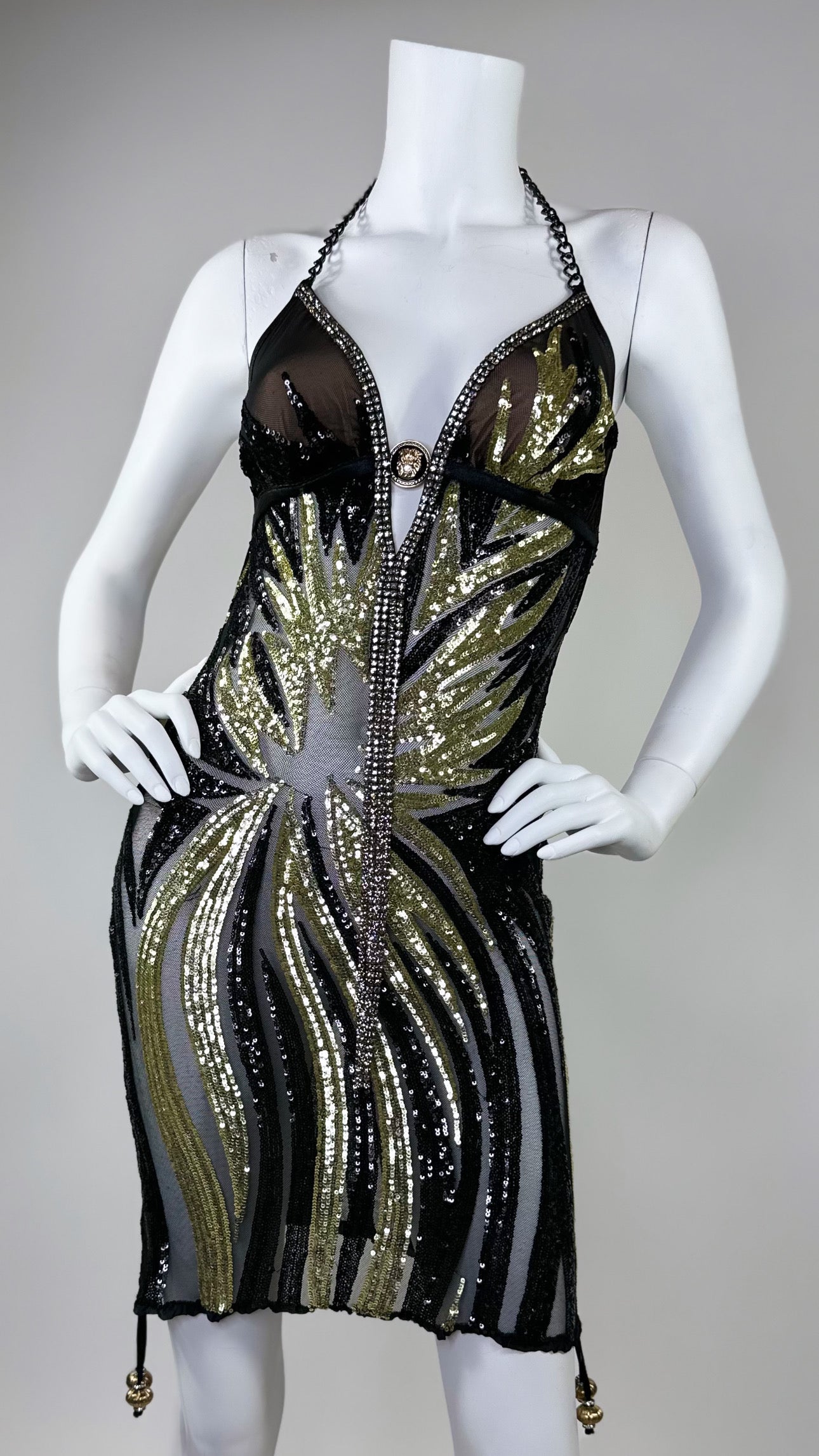 Halter open back beaded short dress