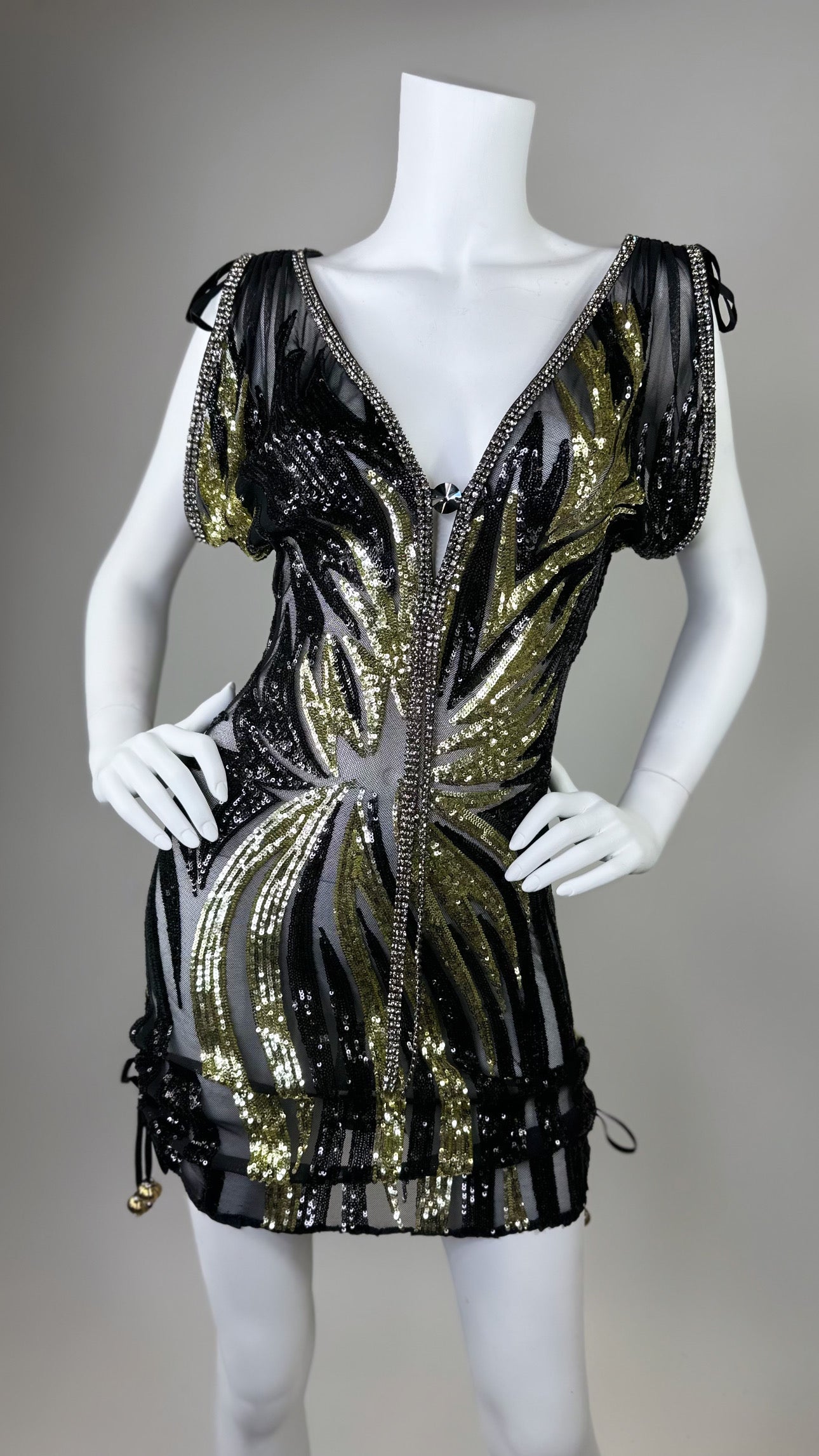 Troy short beaded dress with adjustable sides