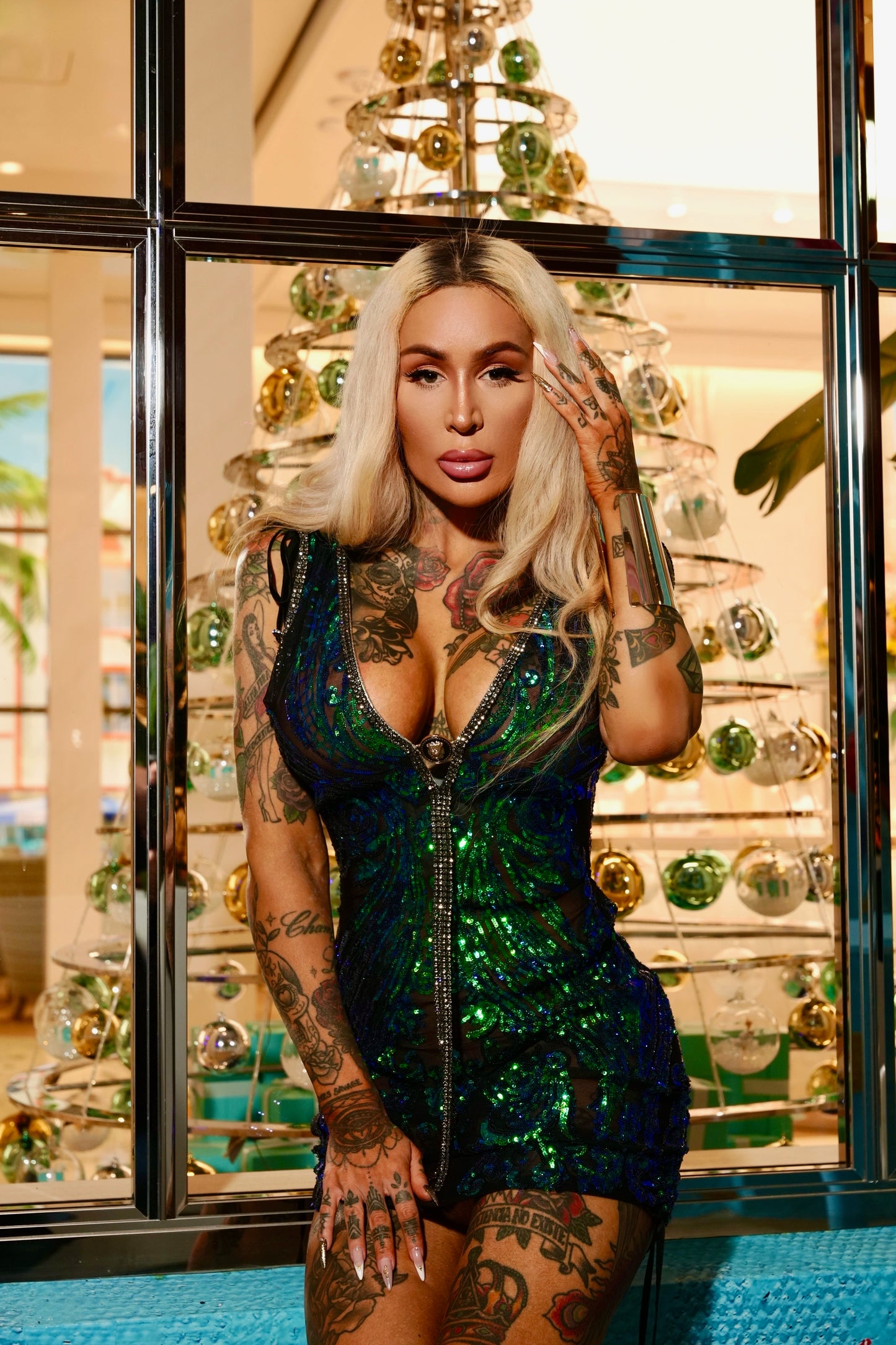 Troy short beaded dress with adjustable sides