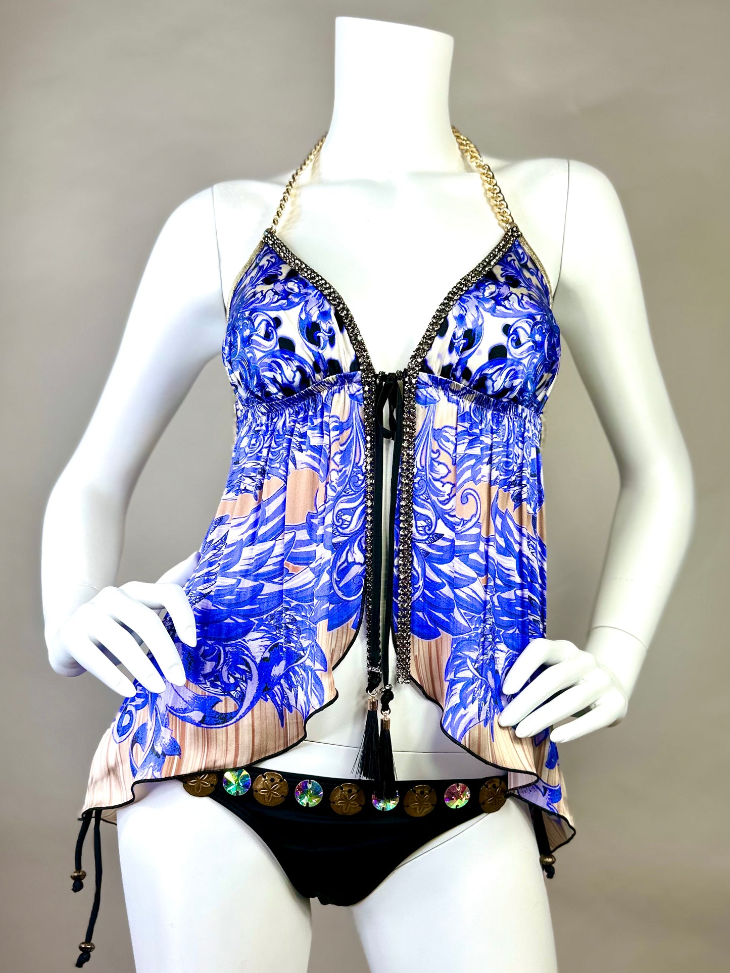 Halter top with open back and front