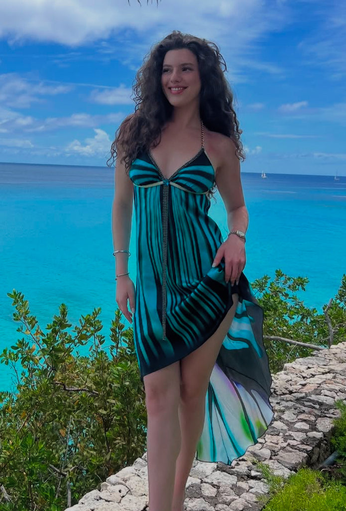 Halter open back short dress with crystal