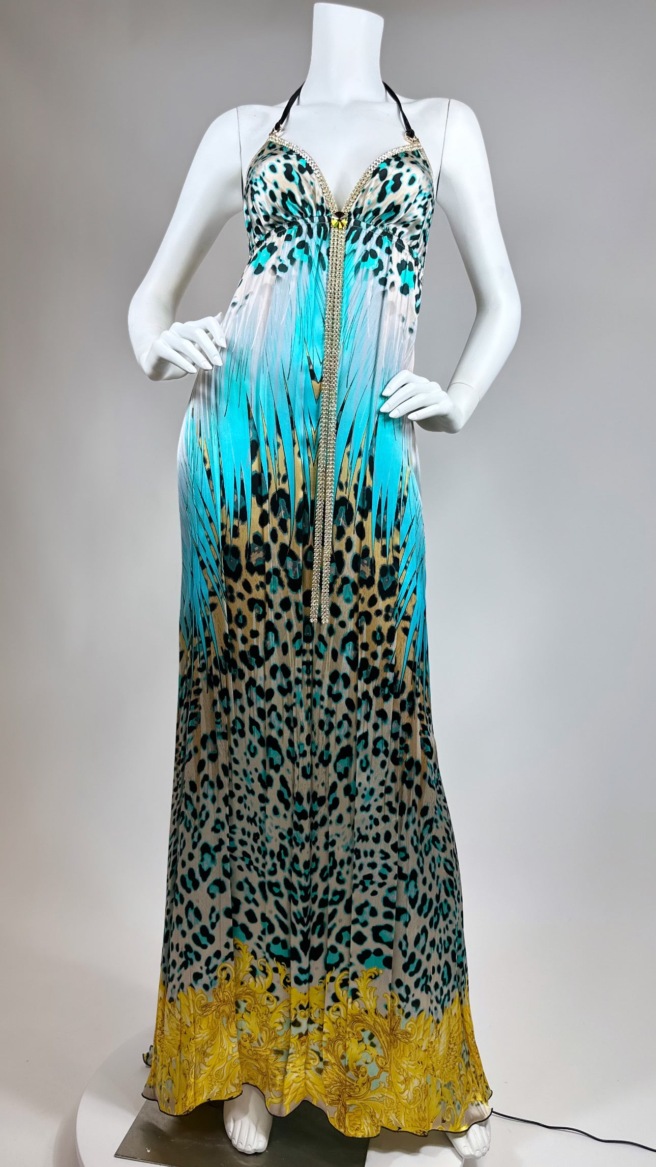 Halter open back long dress with crystal