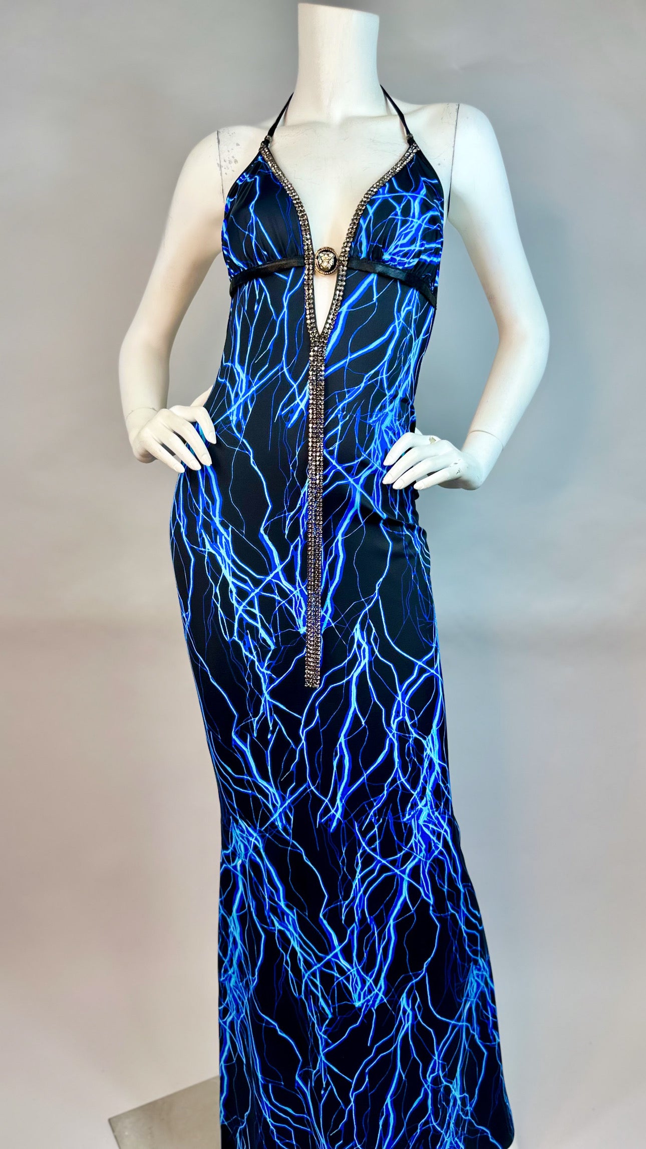 Halter open back long dress with medallion