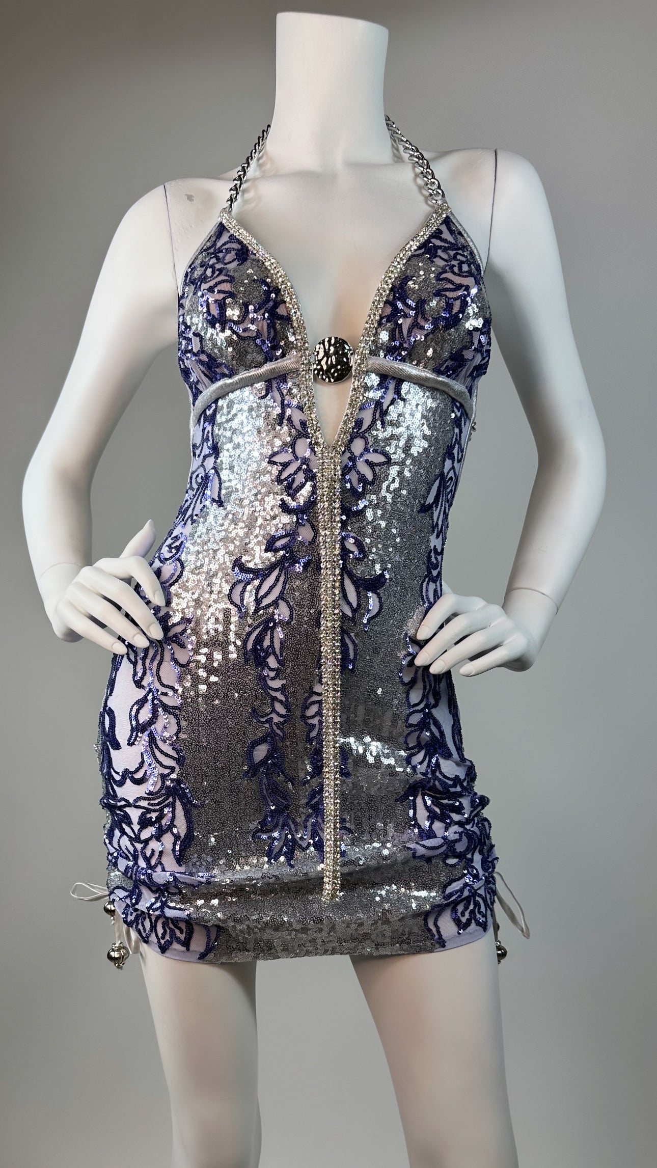Halter open back beaded short dress