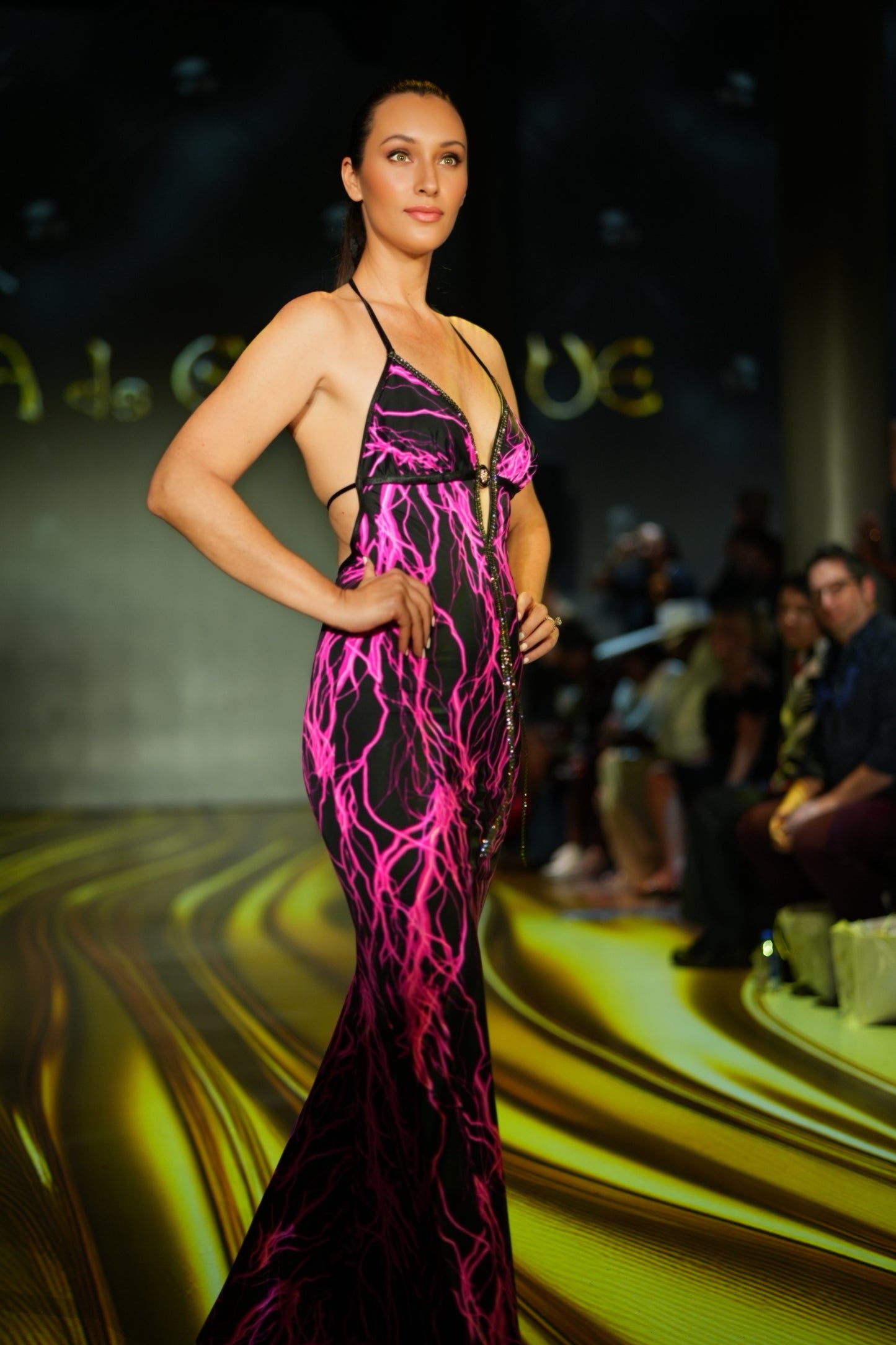 Halter open back dress with medallion