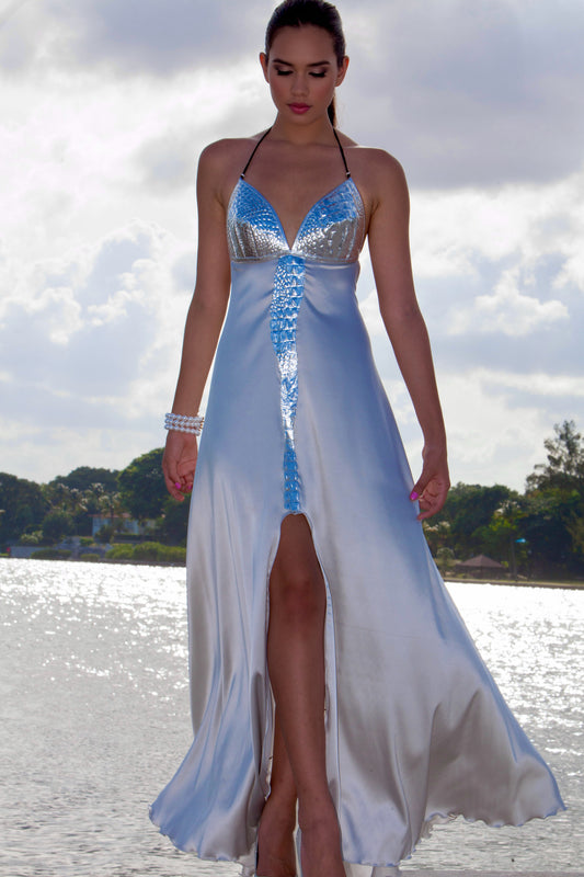 Halter open back long dress