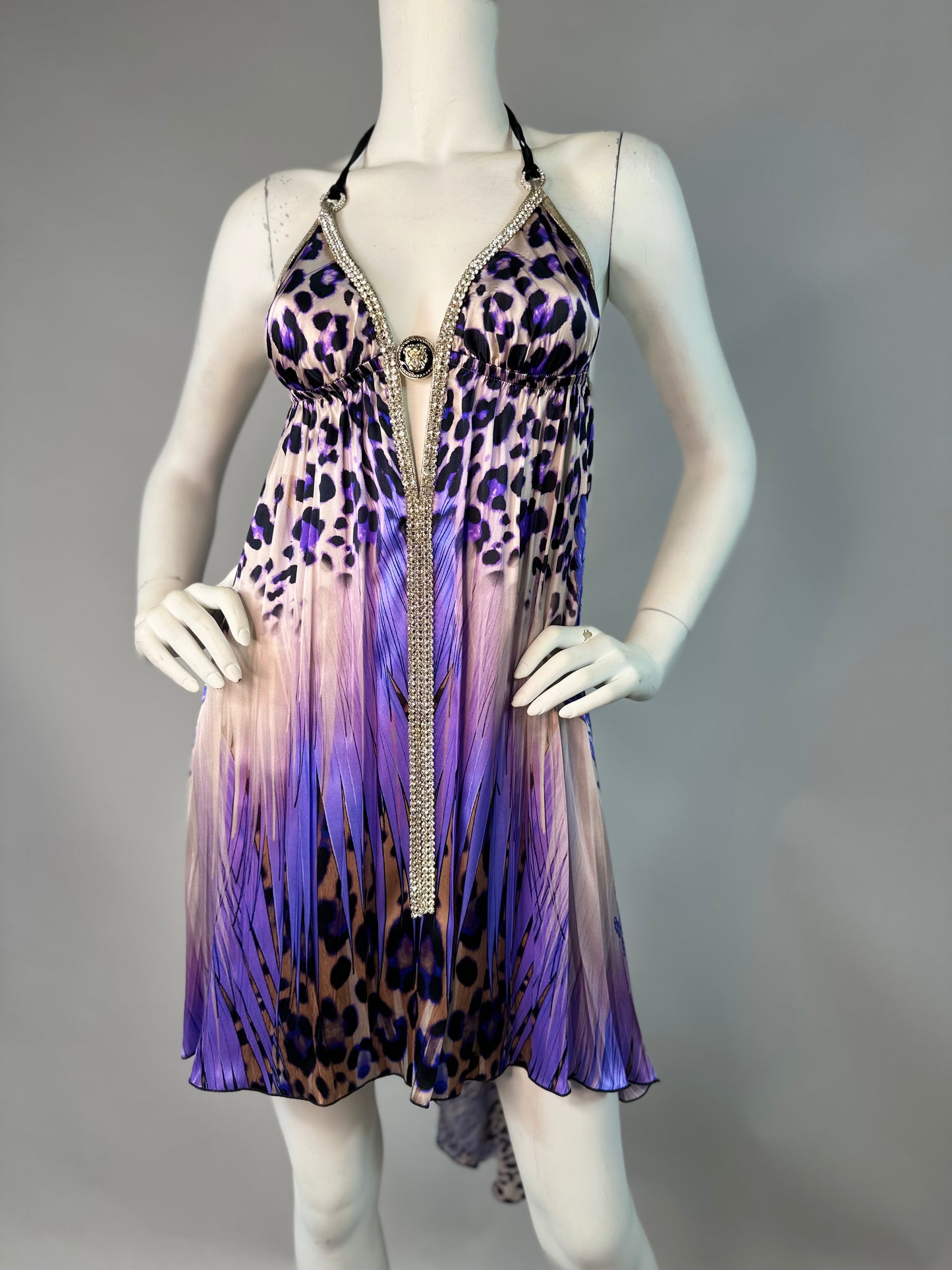 Halter open back short dress with medallion