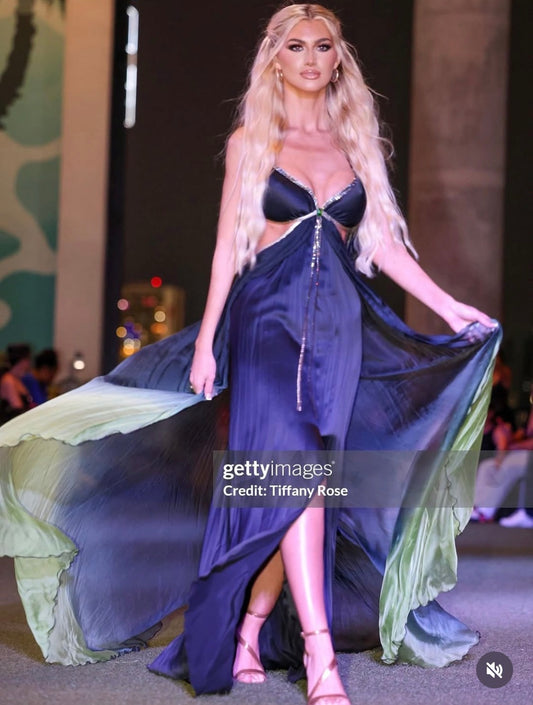 Halter open back cut out long dress